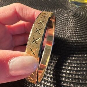 Monet Vintage Gold Tone Etched Star Bangle